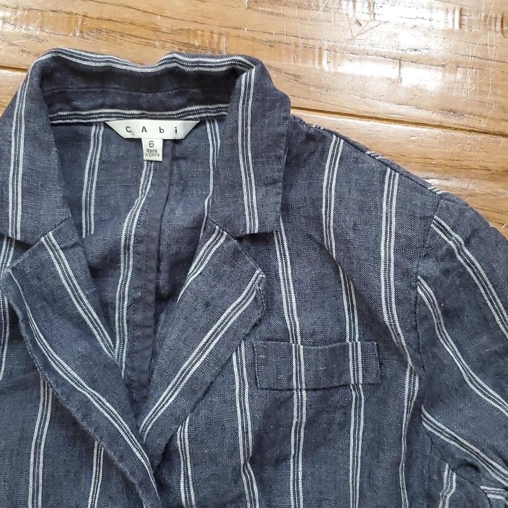 CAbi Linen Women's Striped Gray Jacket - Picture 2 of 7